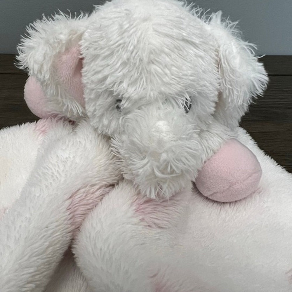Blankets & Beyond Elephant Lovey Security Blanket Pink Polka Dot White Shaggy
